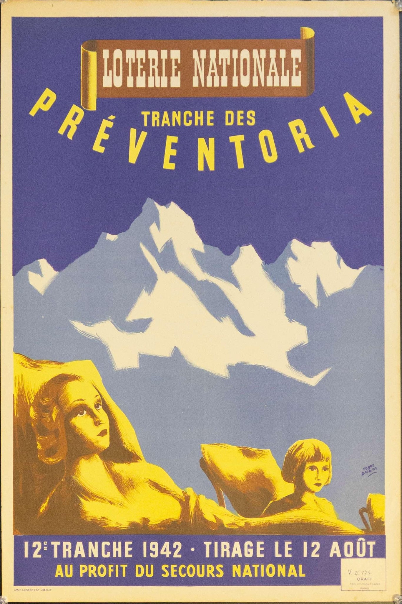 1942 Tranche Des Preventoria Au Profit Du Secours National | Loterie Nationale - Golden Age Posters