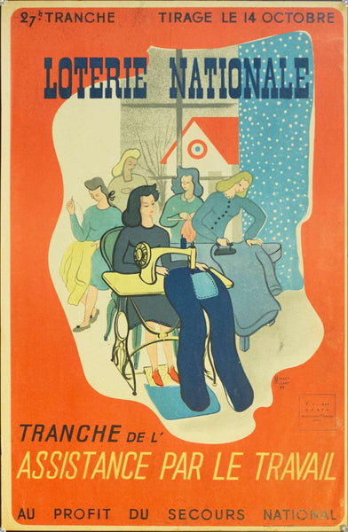 1943 Tranche De L'Assistance Par Le Travail Au Profit Du Secours National | Loterie Nationale - Golden Age Posters
