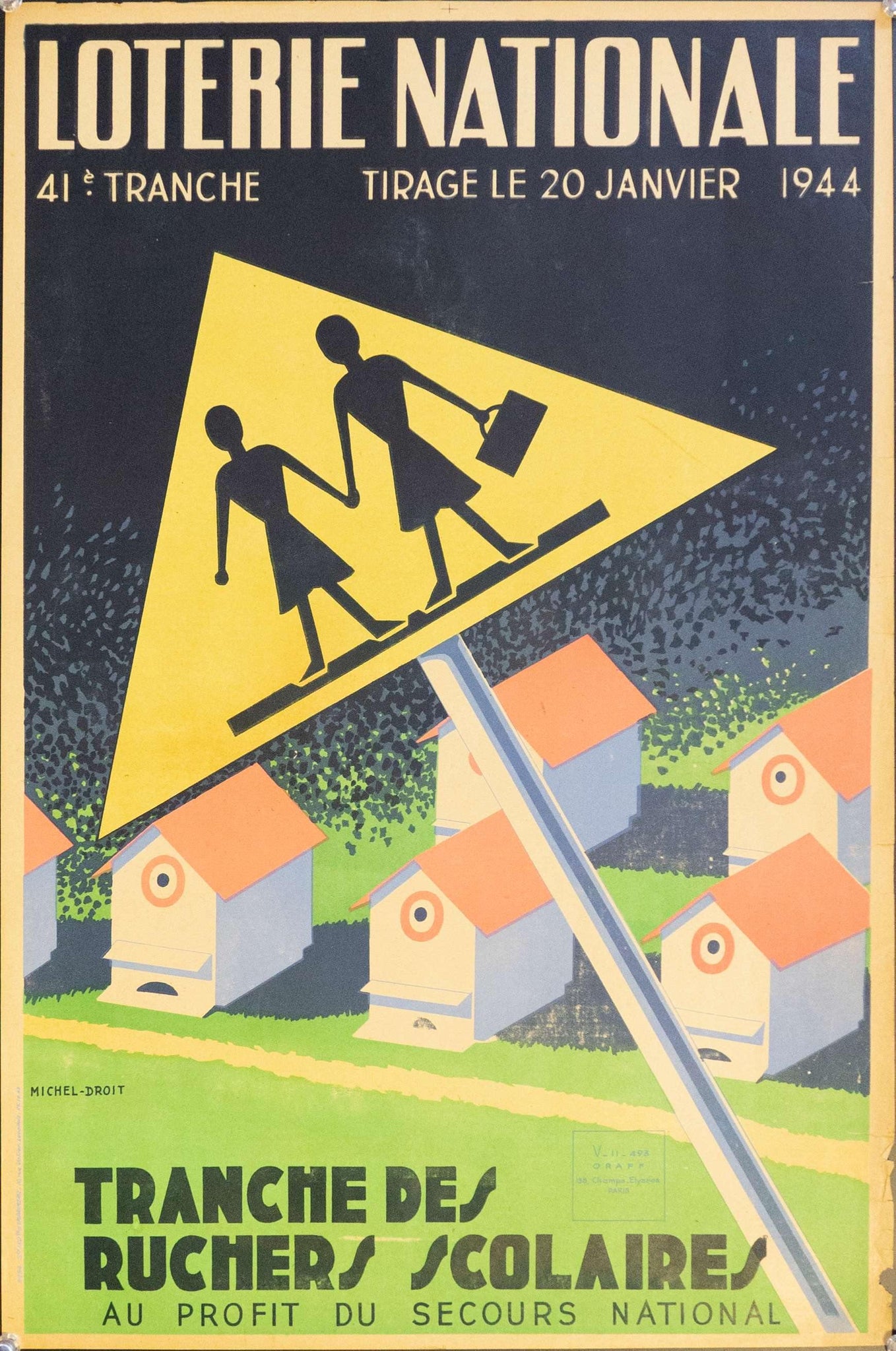 1944 Tranche Des Ruchers Scholaires Au Profit Du Secours National - Golden Age Posters
