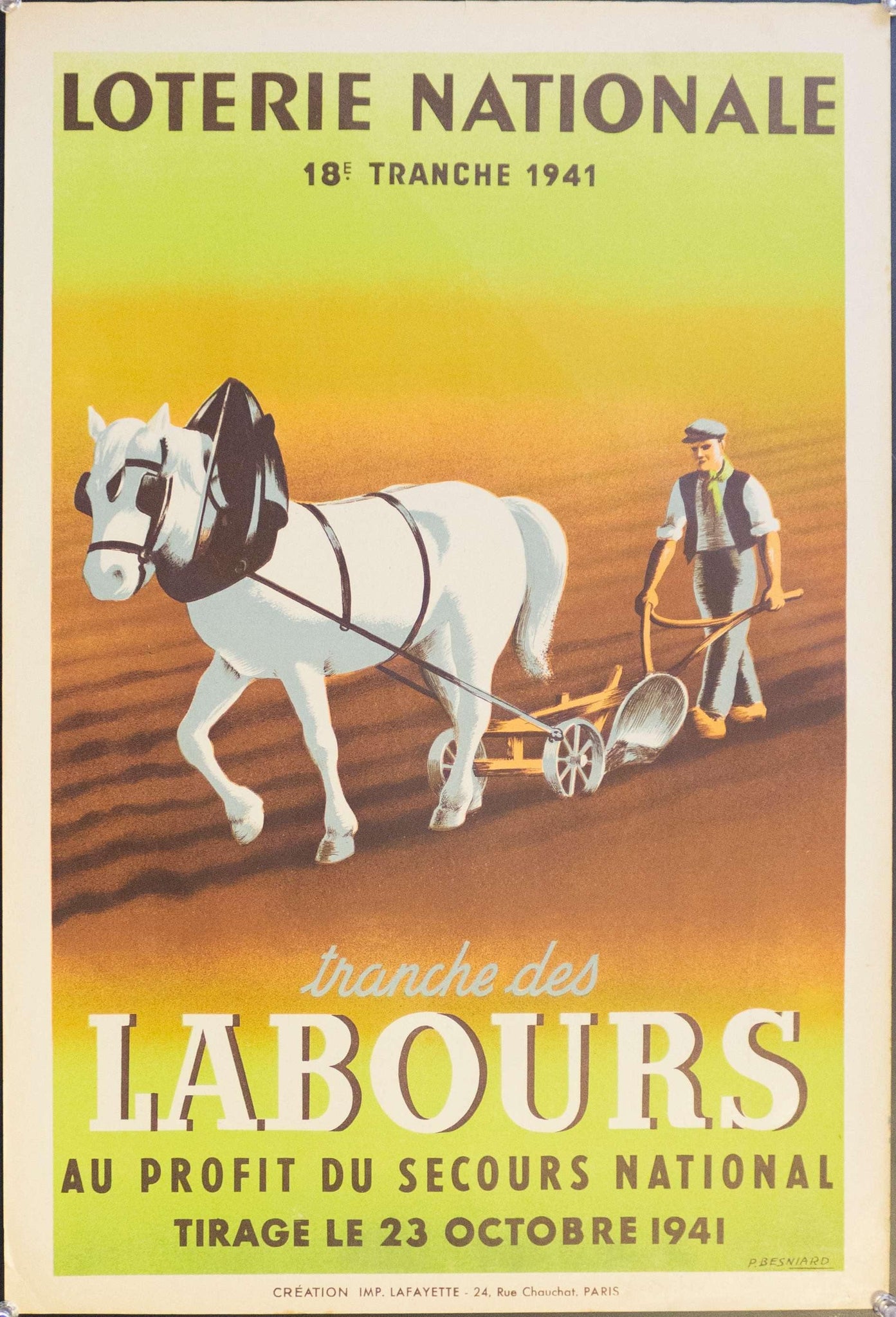 1941 Tranche Des Labours Au Profit Du Secours National | Loterie Nationale - Golden Age Posters