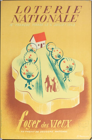 1943 Loterie Nationale Foyer Des Vieux Au Profit Du Secours National | Loterie Nationale - Golden Age Posters