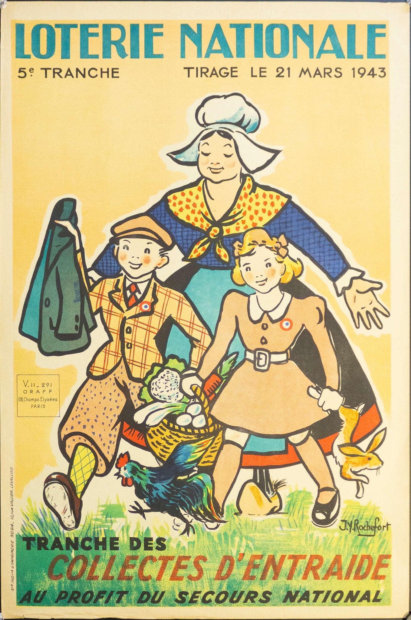 1943 Tranche Des Collectes D'entraide Au Profit Du Secours National | Loterie Nationale - Golden Age Posters