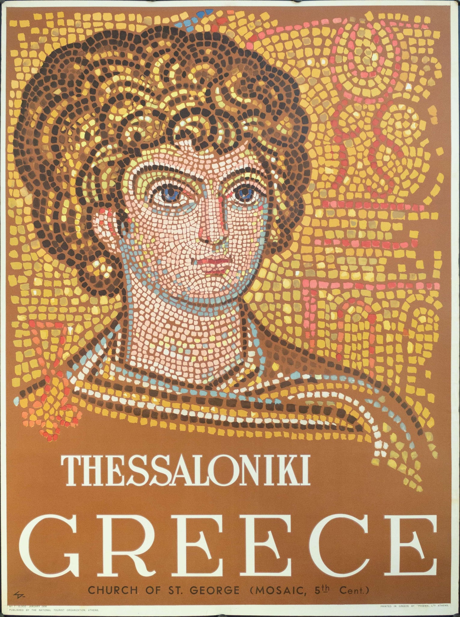 1956 Thessaloniki Greece | Church of St. George (Mosaic, 5th Century) - Golden Age Posters