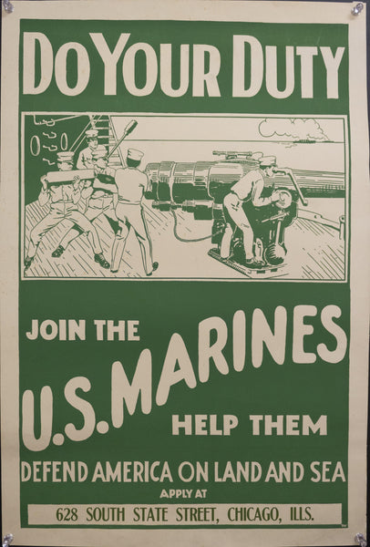 c.1917 Do Your Duty Join The U.S. Marines Help Them Defend America On Land And Sea WWI Marine Corps - Golden Age Posters