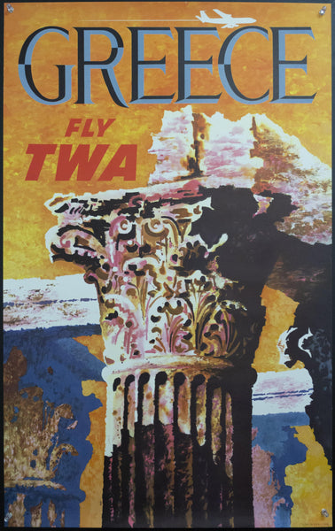 c.1960s Greece Fly TWA Jets Parthenon Column - Golden Age Posters