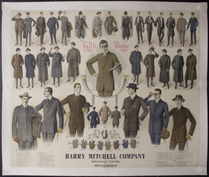 1913 Harry Mitchell Merchant Tailor Men's Fall Winter Fashions Wall Chart Minneapolis - Golden Age Posters