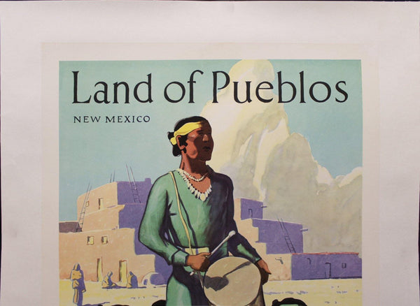 c.1950 Land of the Pueblos New Mexico Santa Fe Railroad - Golden Age Posters