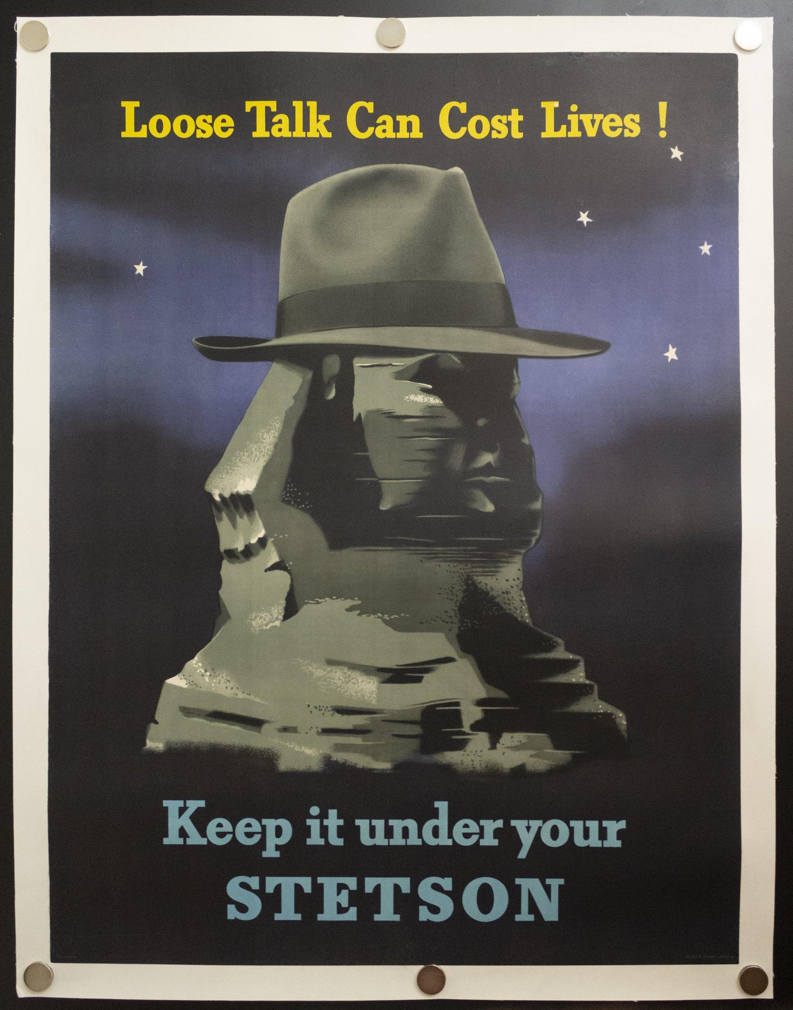 1942 Keep It Under Your Stetson by Edward McKnight Kauffer Loose Talk Can Costs Lives! - Golden Age Posters