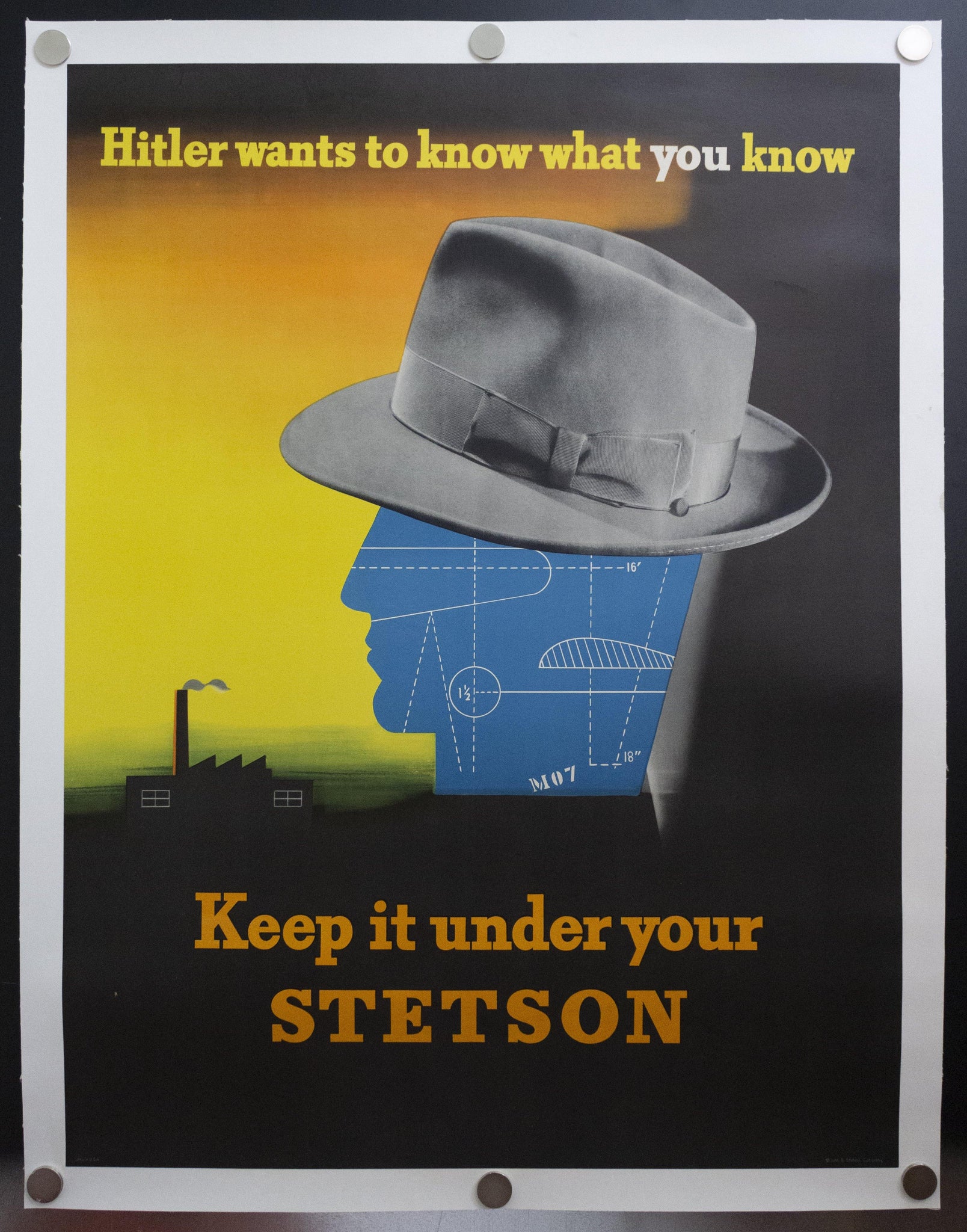 1942 Keep It Under Your Stetson by Edward McKnight Kauffer Hitler Wants To Know What You Know - Golden Age Posters