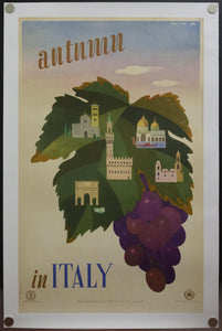 1951 Autumn in Italy by Previtali ENIT Italian Travel Wine Grapes - Golden Age Posters
