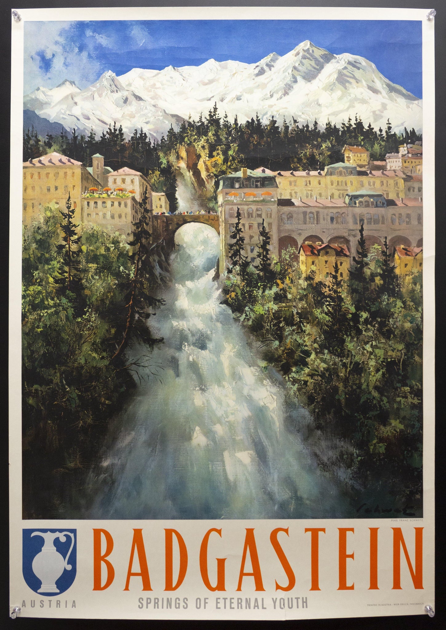 c.1954 Bad Gastein The Spa of Eternal Youth by Franz Schwetz Badgastein Austria - Golden Age Posters