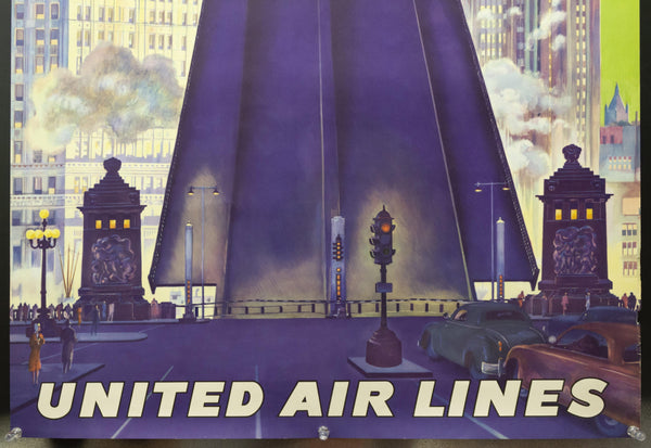 c.1950 United Air Lines Chicago Magnificent Mile Wrigley Building - Golden Age Posters