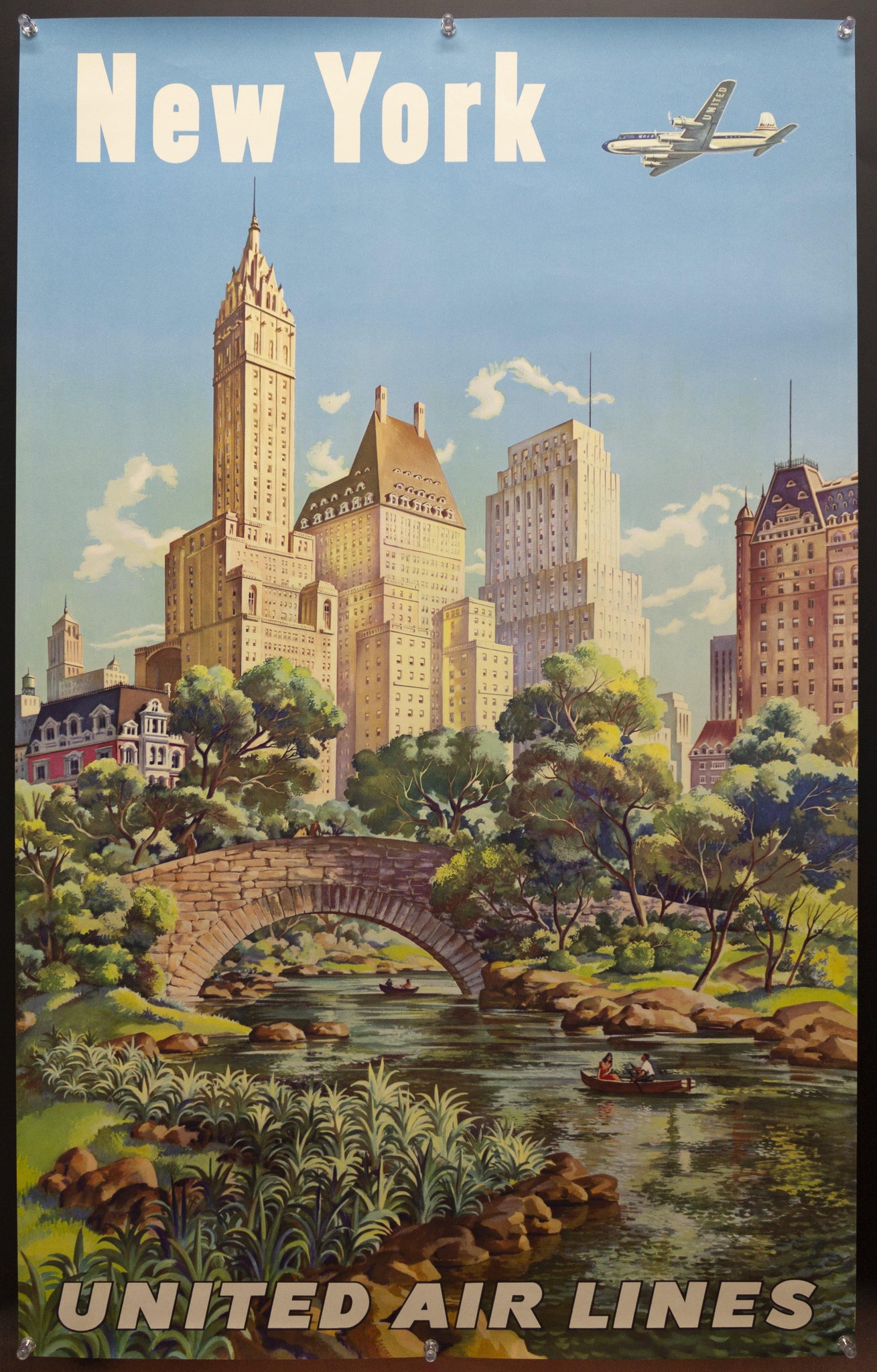 c.1950 United Air Lines New York by Joseph Feher Central Park - Golden Age Posters