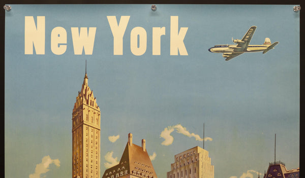 c.1950 United Air Lines New York by Joseph Feher Central Park - Golden Age Posters