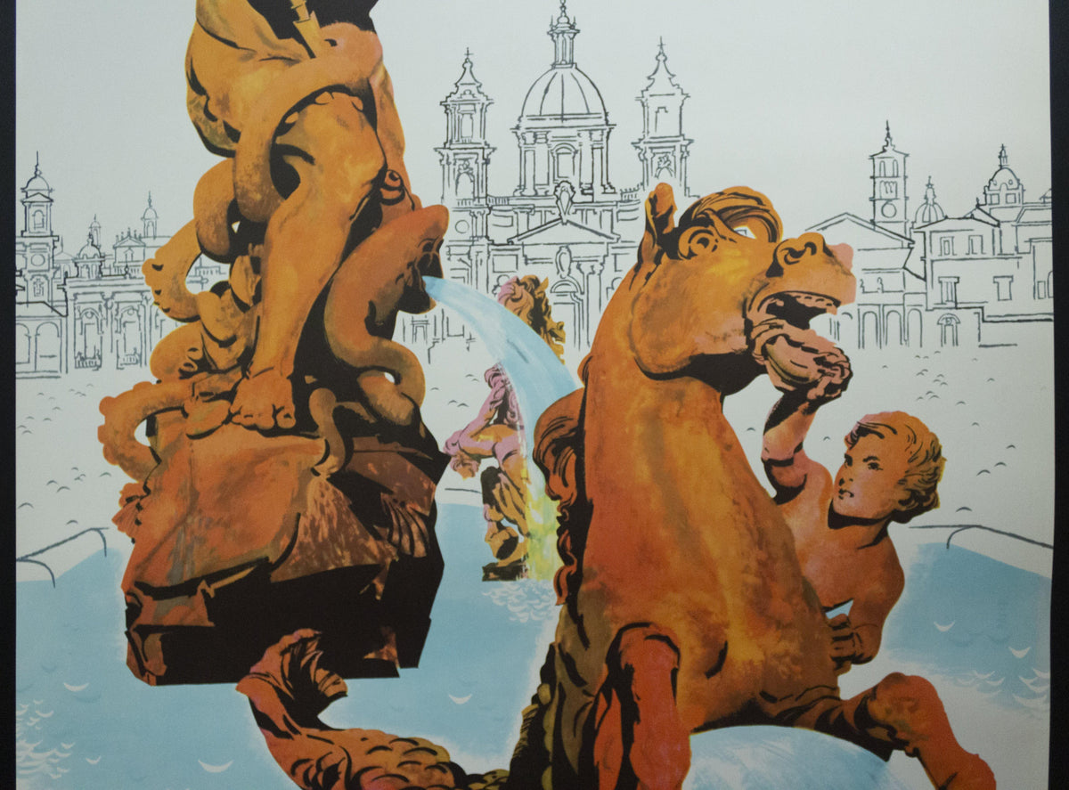 1955 TWA Rome Fountain of Neptune Vintage Poster David Klein Original ...