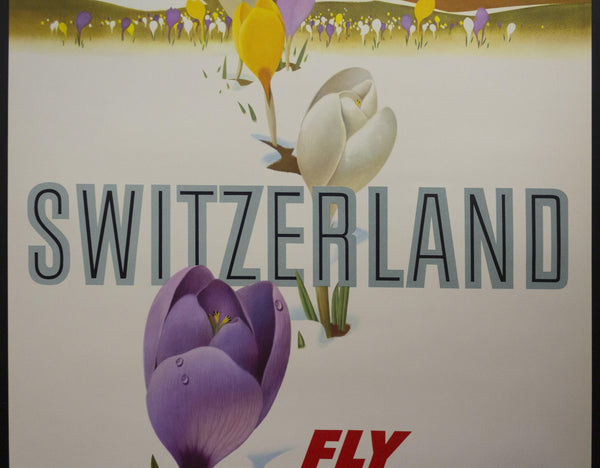 c.1955 Fly TWA Switzerland by David Klein Alps Tulips Airline Travel - Golden Age Posters