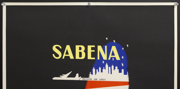 1950s SABENA Airlines Brussels New York by H. Honet Belgium Mid-Century Modern - Golden Age Posters