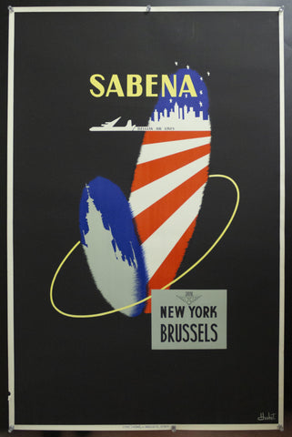 1950s SABENA Airlines Brussels New York by H. Honet Belgium Mid-Century Modern - Golden Age Posters