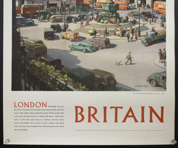 1954 London Piccadilly Circus by Leondard Squirrell British Travel and Holidays Association - Golden Age Posters