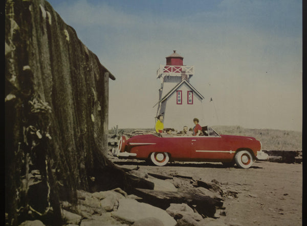 c.1950s Canada Vacations Unlimited Canadian Travel Bureau Red Convertible Beach - Golden Age Posters