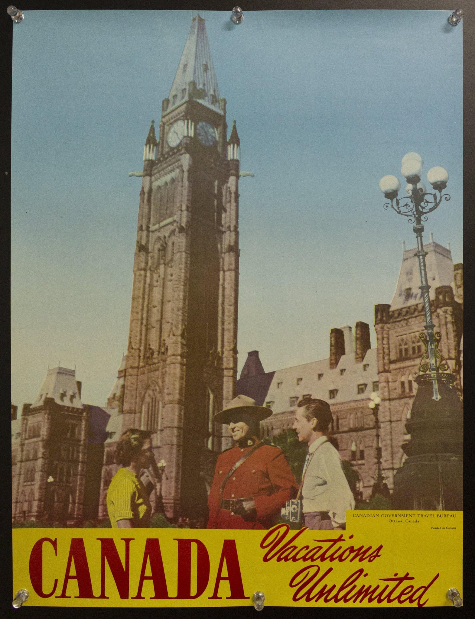 1950s Canada Vacations Unlimited Canadian Travel Bureau Mountie Parliament - Golden Age Posters