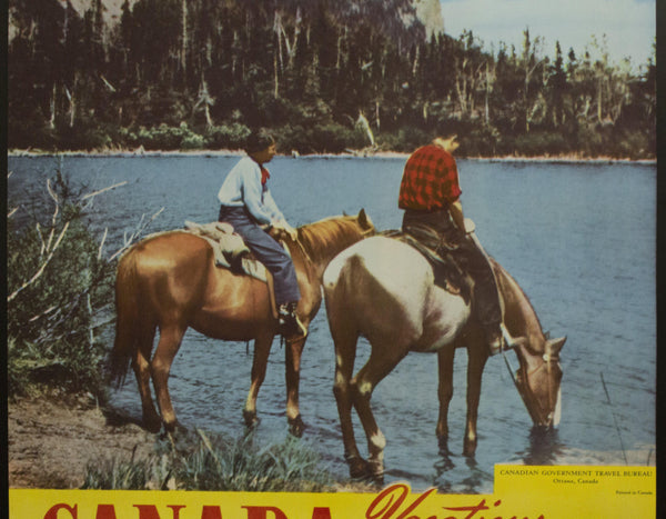 c.1955 Canada Vacations Unlimited Canadian Travel Bureau Horseback Tourists - Golden Age Posters