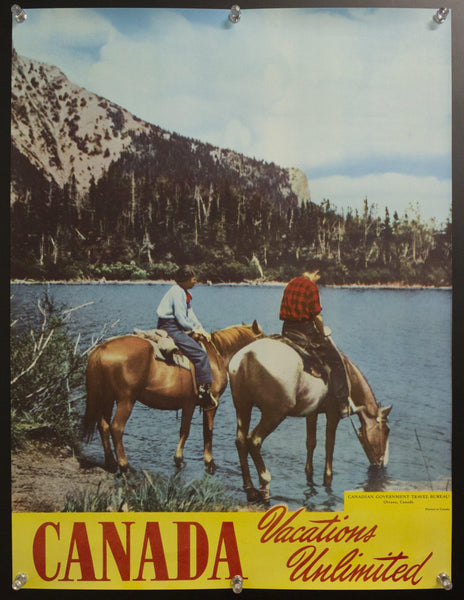 c.1955 Canada Vacations Unlimited Canadian Travel Bureau Horseback Tourists - Golden Age Posters