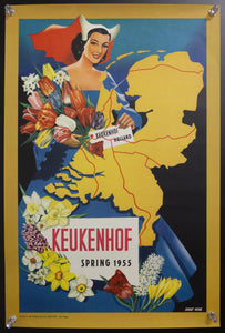 1955 Holland Keukenhof Garden of Europe Dutch Tulips Guust Hens - Golden Age Posters
