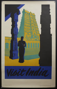 1953 Visit India Indian Ministry of Information & Broadcasting Hindu Temple - Golden Age Posters