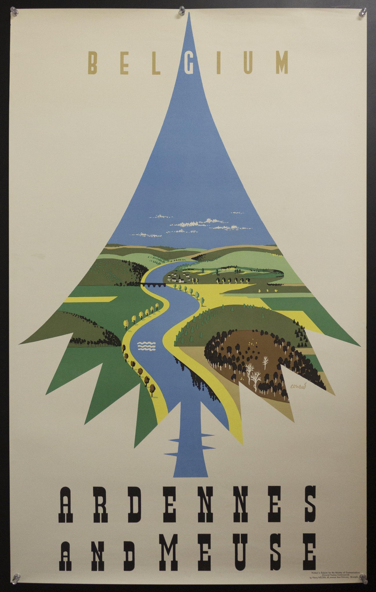 c.1954 Ardennes and Meuse Belgium by Frederic Conrad Mid-Century Travel - Golden Age Posters