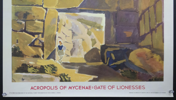 1952 Acropolis of Mycenae: Gate of Lionesses Greek Travel Pechlivanidis & Co. - Golden Age Posters