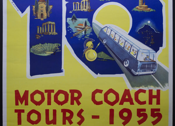 1955 Greece 10 Motor Coach Tours by S. Simitis M. Pechlivanides & Co. - Golden Age Posters