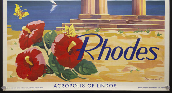 1952 Greece Rhodes Acropolis of Lindos by C. Neucia Greek Travel - Golden Age Posters