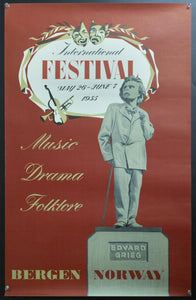 1955 Bergen Norway International Festival Norwegian State Railways Edvard Grieg - Golden Age Posters