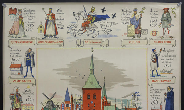 c.1950 Odense Denmark The Native Town of Hans Christian Anderson Olle Hjortzberg - Golden Age Posters