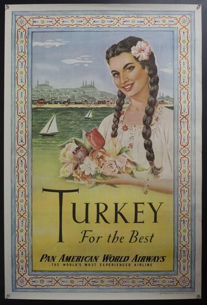 c.1950 Turkey For The Best Pan American World Airways Worlds Most Experienced Airline - Golden Age Posters