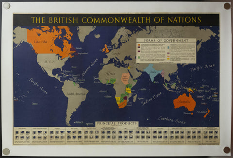 c.1942 The British Commonwealth of Nations World Map WWII - Golden Age Posters
