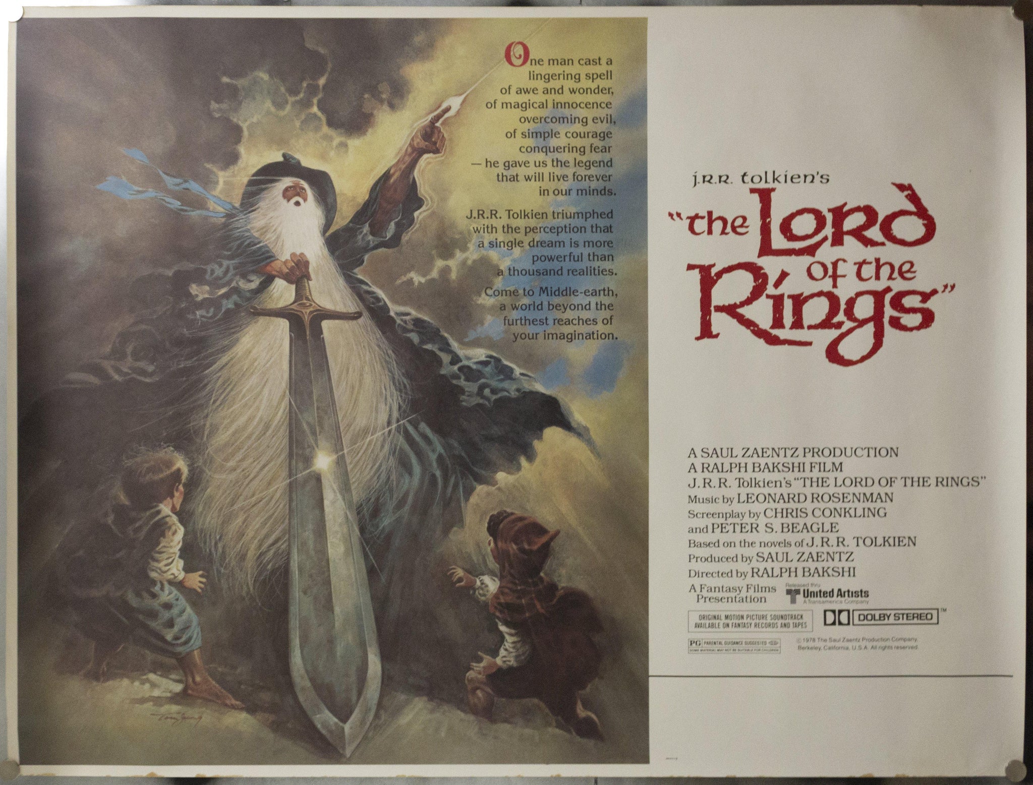 1978 The Lord Of The Rings Subway Animated Movie Poster J.R.R. Tolkien ...