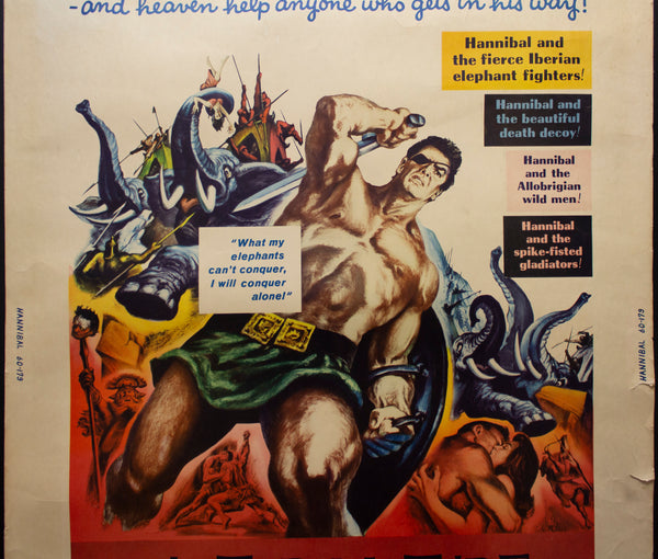 1960 Hannibal Movie Poster Italian Sword and Sandal Peplum Warner Bros. 40" x 30"