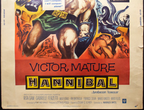 1960 Hannibal Movie Poster Italian Sword and Sandal Peplum Warner Bros. 40" x 30"