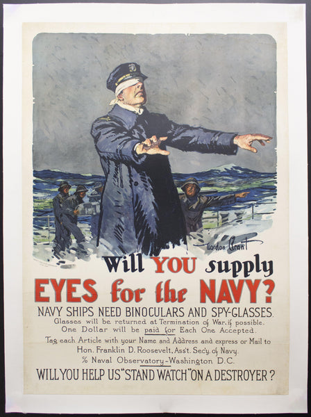1917 Will You Supply Eyes For The Navy Gordon Grant WWI - Golden Age Posters