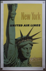 1960 United Air Lines New York City by Stan Galli Statue of Liberty Airlines - Golden Age Posters