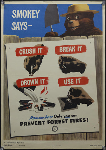 1949 USDA Forest Service Smokey Bear Says Only You Can Prevent Forest Fires James Hansen - Golden Age Posters