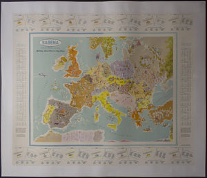 1961 Sabena Airlines Holidays Abroad Extra City Plans Europe Pictorial Map - Golden Age Posters