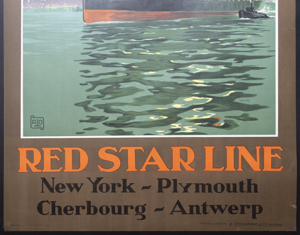 c.1929 SS Bergenland Red Star Line New York Southampton Harve Antwerp ALO Charles Hallo - Golden Age Posters