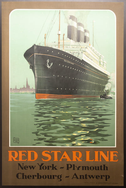 c.1929 SS Bergenland Red Star Line New York Southampton Harve Antwerp ALO Charles Hallo - Golden Age Posters