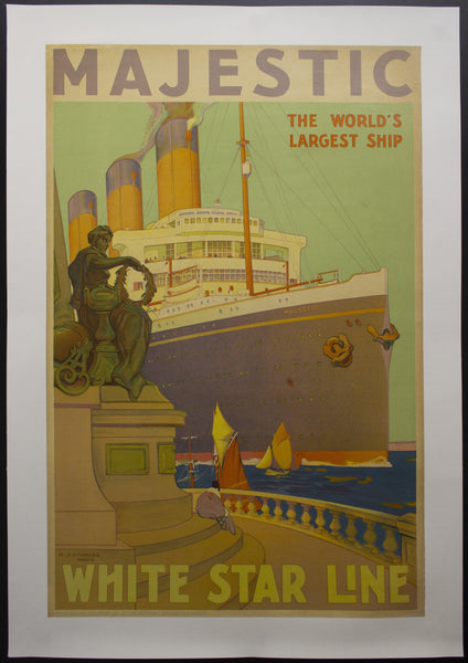 c.1930 RMS Majestic The World's Largest Ship by William James Aylward White Star Line - Golden Age Posters