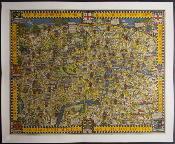 c.1928 Wondeground Map of London by Leslie MacDonald Gill Pictorial Cartoon Map - Golden Age Posters