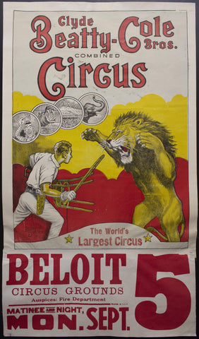 c.1950s Clyde Beatty Cole Bros. Combined Circus World’s Largest Circus Roland Butler - Golden Age Posters