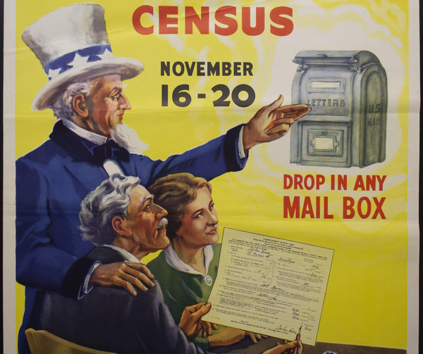 1937 United States Unemployment Census Uncle Sam New Deal Depression Era - Golden Age Posters